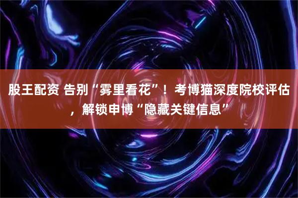 股王配资 告别“雾里看花”！考博猫深度院校评估，解锁申博“隐藏关键信息”